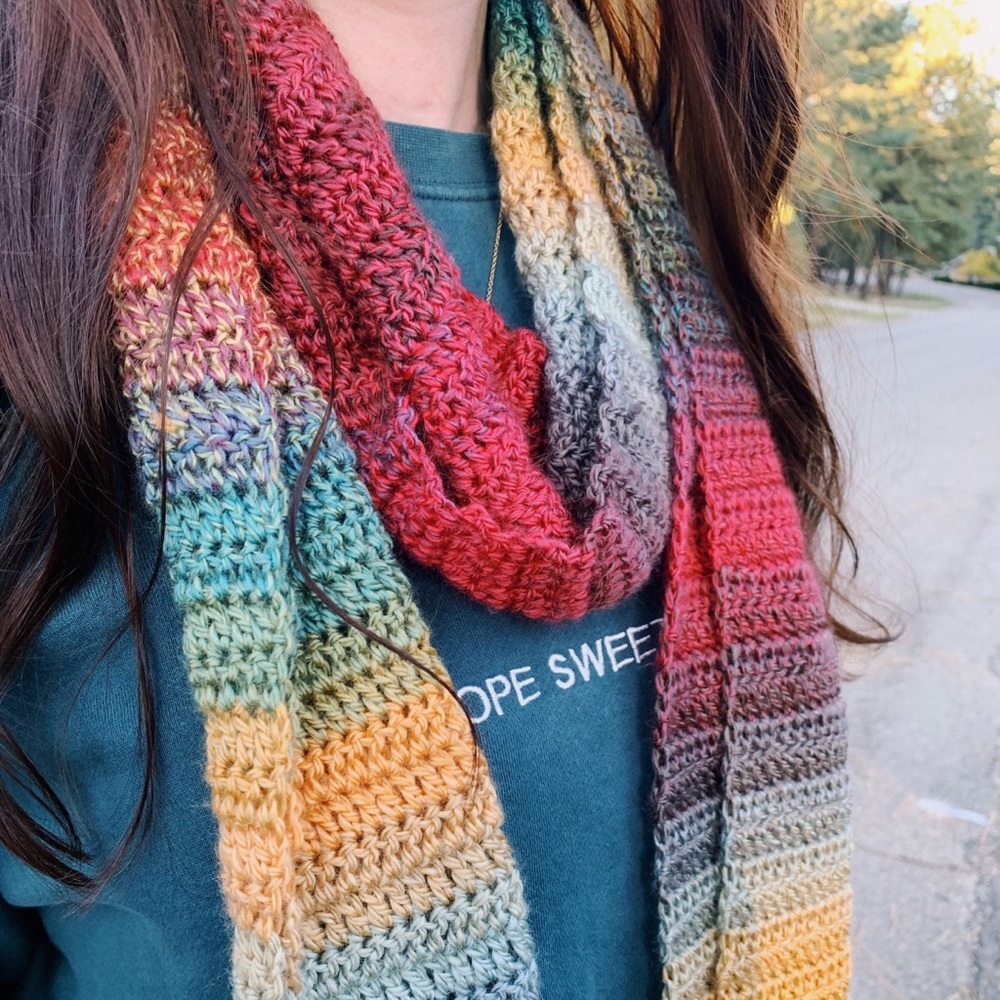 Handmade Crochet Unisex Extra Long Oversized Colorful Scarf with Fringe - Picture 3 of 10